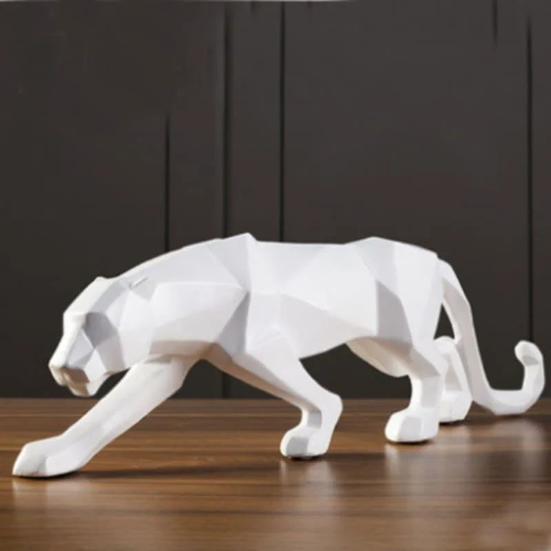 Estátua de Leopardo em Resina para Decoração de Mesa Lenogue Branco