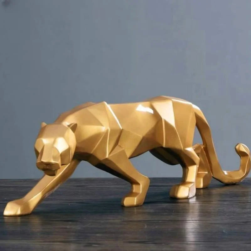 Estátua de Leopardo em Resina para Decoração de Mesa Lenogue Dourado