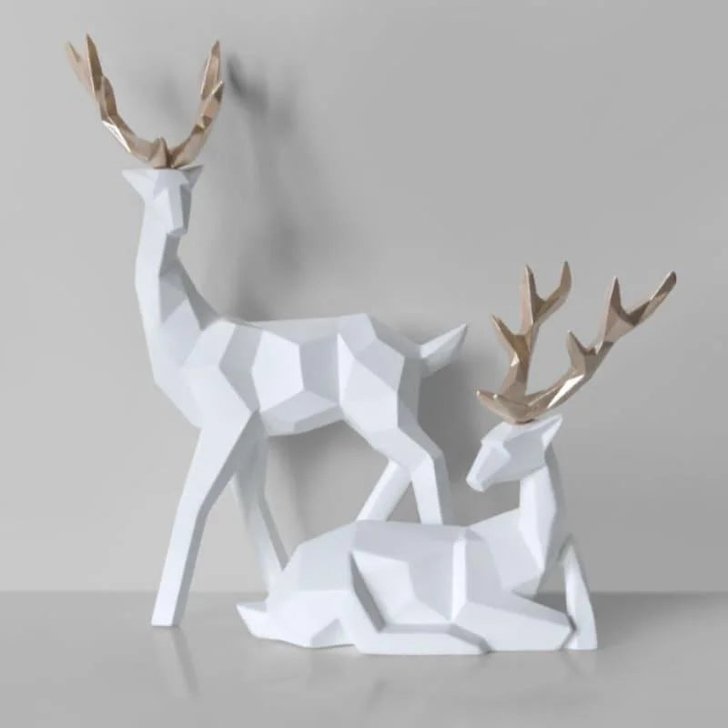 Estátuas de Cervo para Decoração de Mesa em Resina 2 Peças Lenogue Branco