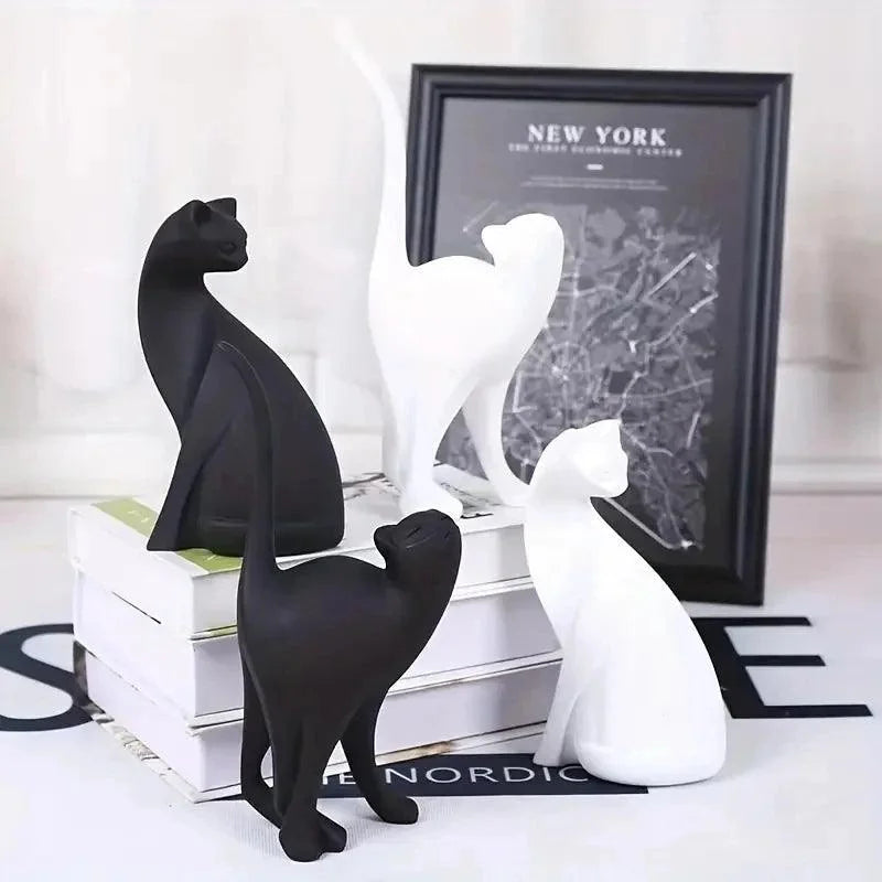Estátuas de Gatos Decorativas em Resina para Decoração Lenogue