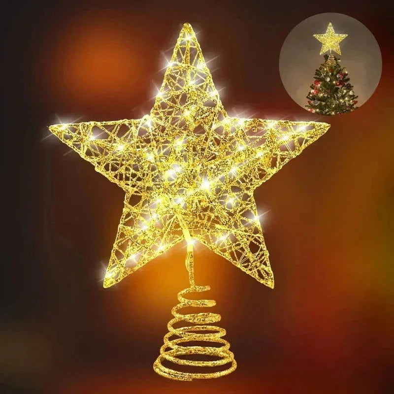 Estrela Led Ferro para Topo de árvore de Natal Fio de Cobre Lenogue Dourado
