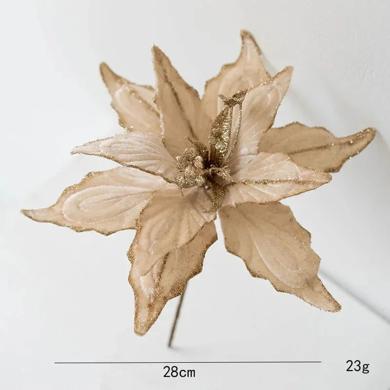 Flor Decorativa Natalina Flanela Dourada para Arranjos e árvore Lenogue