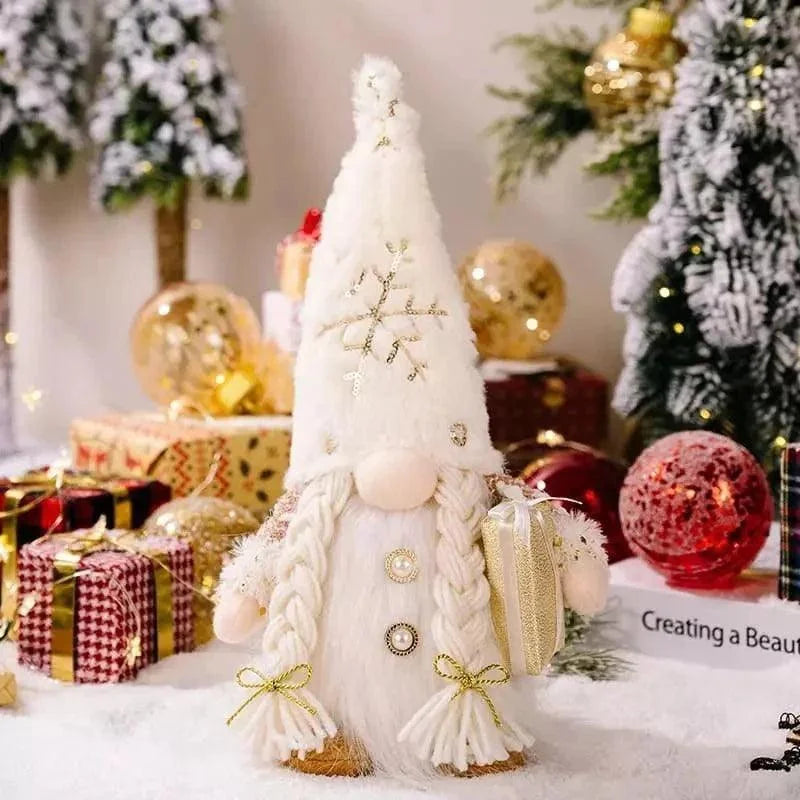 Gnomo de Natal Iluminado com Led para Decoração Lenogue Branco