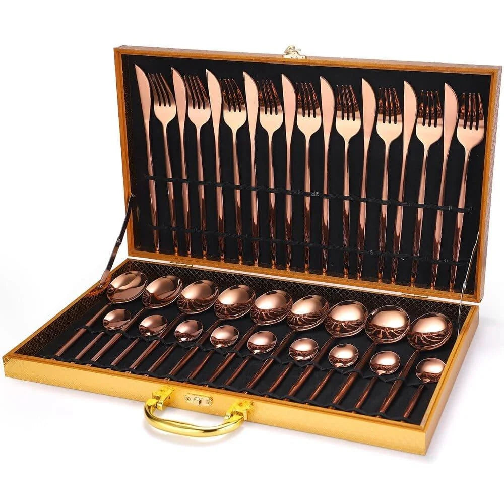Jogo de Talheres de Aço Inox 24 Peças com Maleta Lenogue Rosé Gold + Maleta