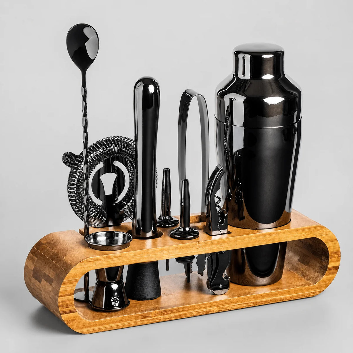 Kit Bartender 10 Peças de Aço Inox com Suporte de Bambu Lenogue Preto