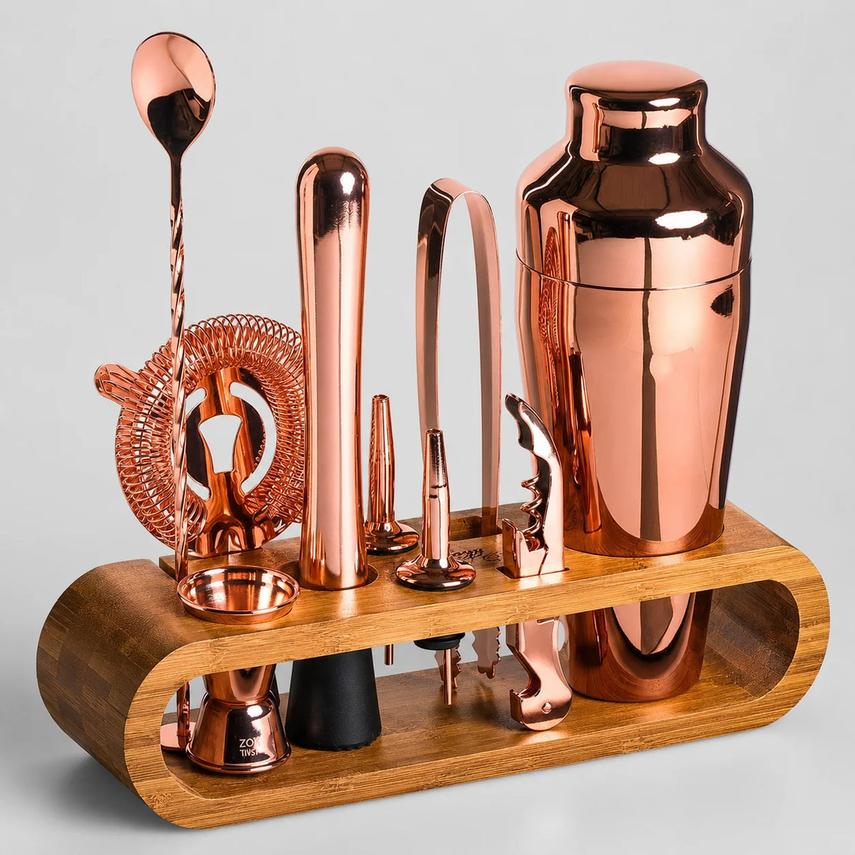 Kit Bartender 10 Peças de Aço Inox com Suporte de Bambu Lenogue Rosa
