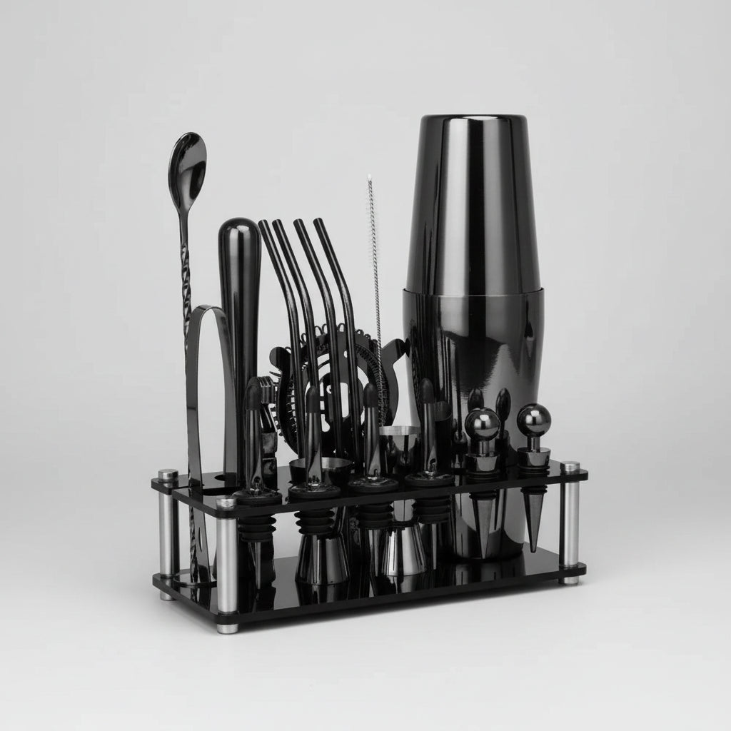 Kit Bartender com Shaker Boston e Cobbler Premium Lenogue Preto