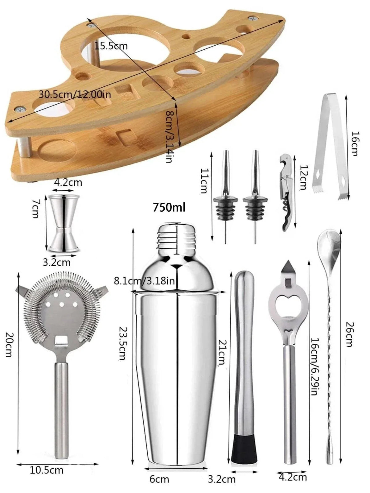 Kit Bartender de Aço Inoxidável com Shaker e Ferramentas Lenogue
