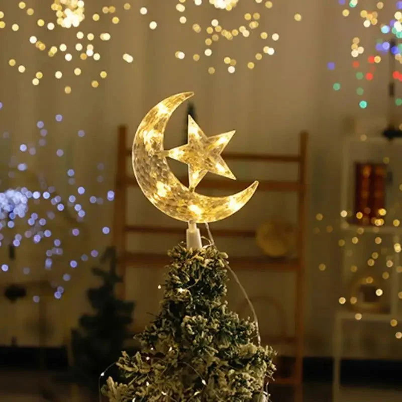 Lâmpada de Led Lua e Estrela para Topo de árvore Lenogue Amarelo / 22 x 15 cm