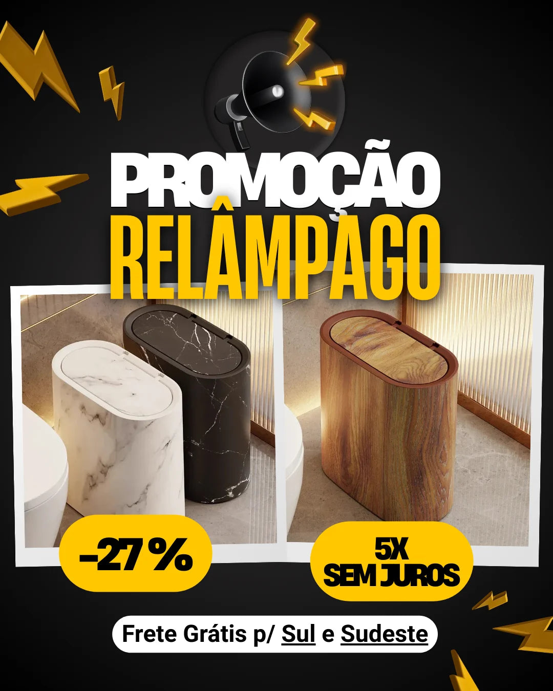Lixeira Multiuso com Tampa em Design Moderno para Banheiro Lenogue