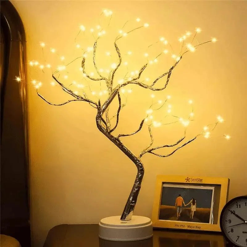 Luminária árvore de Led Decorativa para Quarto, Sala e Mesa Lenogue Prata