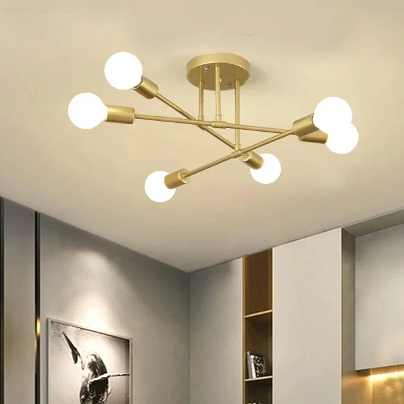 Lustre Led Nórdico Preto e Dourado para Quarto e Sala Lenogue Dourado / 20 x 70 cm