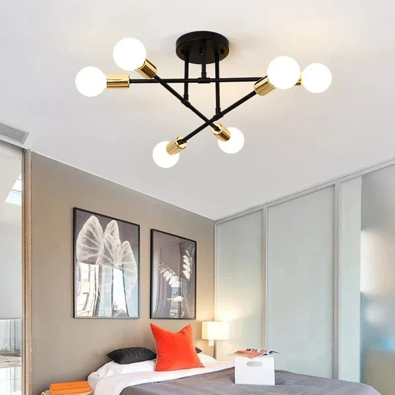 Lustre Led Nórdico Preto e Dourado para Quarto e Sala Lenogue Preto / 20 x 70 cm
