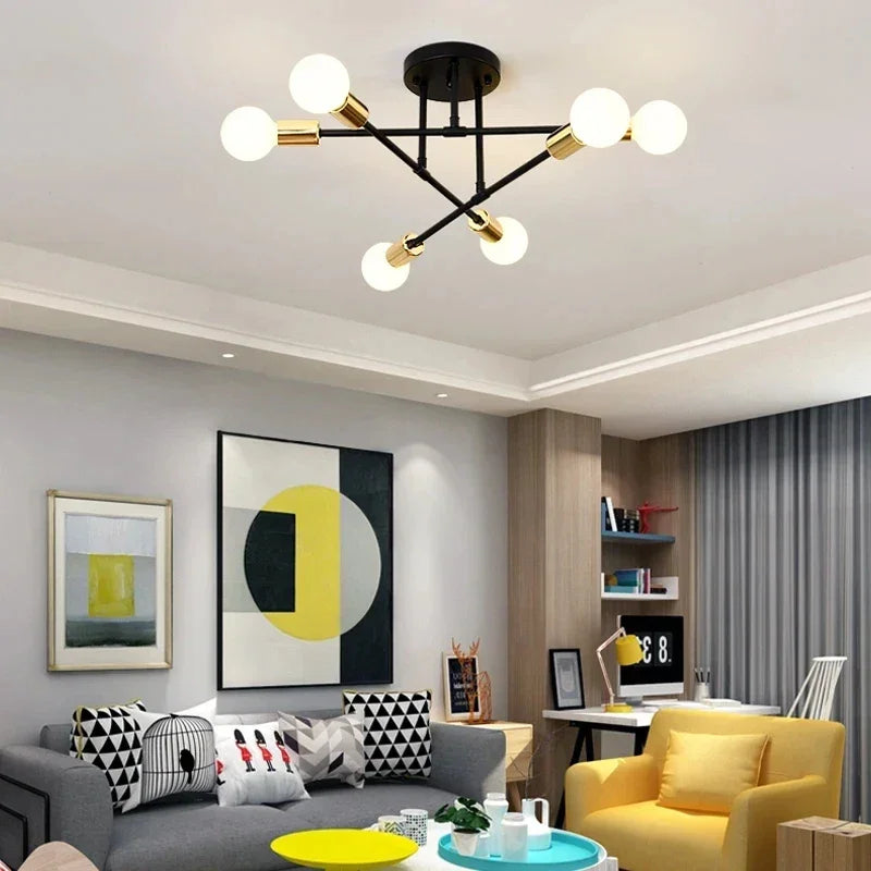 Lustre Led Nórdico Preto e Dourado para Quarto e Sala Lenogue