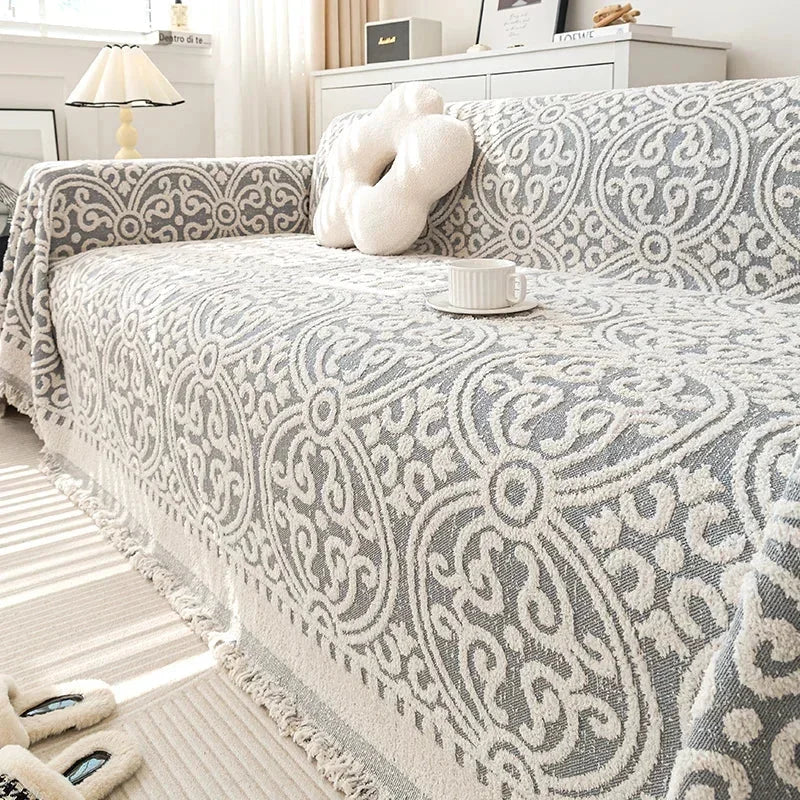 Manta de Pelúcia Espessa Boho para Sofá Cinza e Branco Lenogue / 180 x 90cm