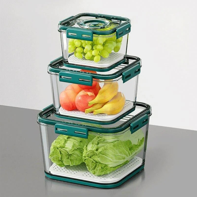 Organizador de Geladeira Transparente com Marcador de Data para Alimentos Lenogue Verde (Conj. 3 Peças)