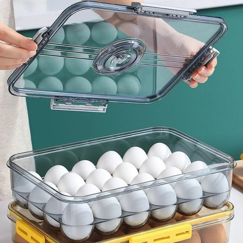 Organizador de Geladeira Transparente com Marcador de Data para Alimentos Lenogue Cinza (Caixa para Ovos - 24 Unidades)