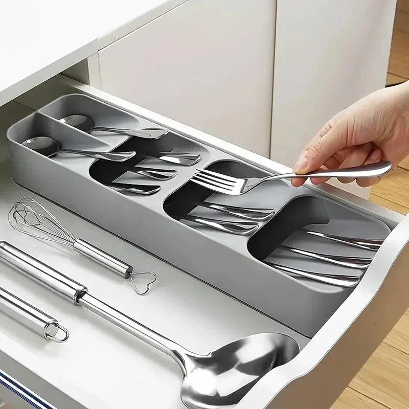 Organizador de Talheres com Compartimentos para Gaveta de Cozinha Lenogue Cinza