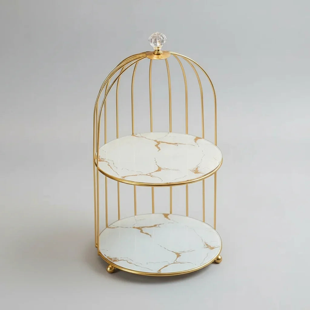 Organizador Dourado com Cúpula para Joias e Cosméticos Lenogue Branco