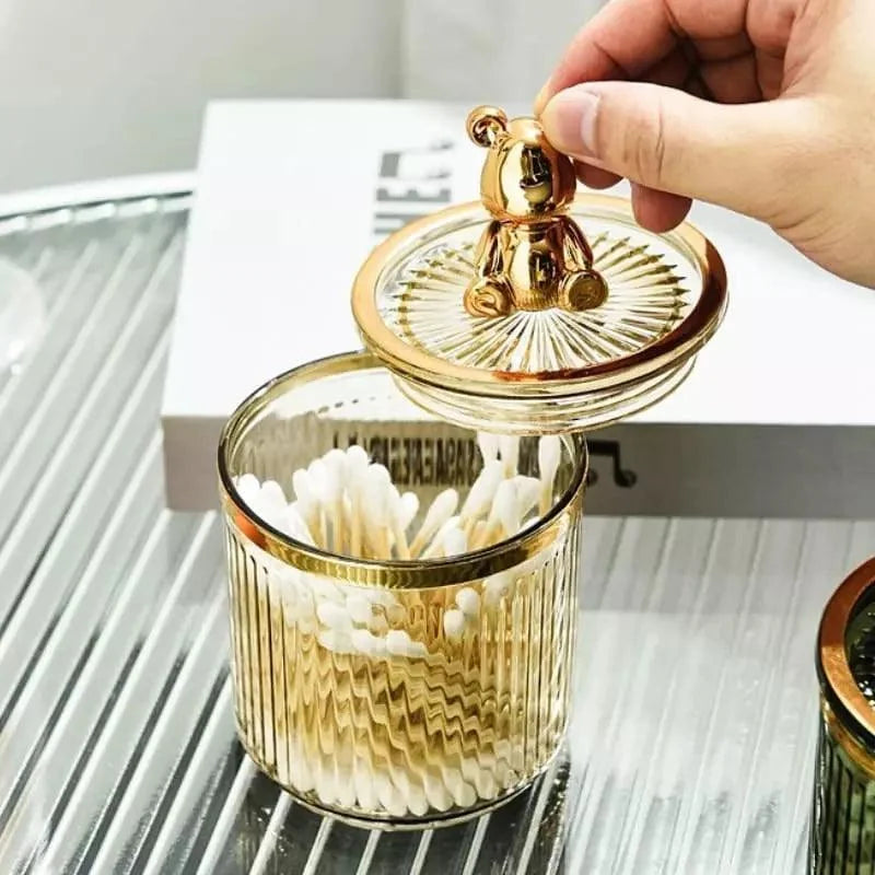 Organizador Porta Cotonete e Algodão Acrílico para Banheiro e Beleza Lenogue Dourado