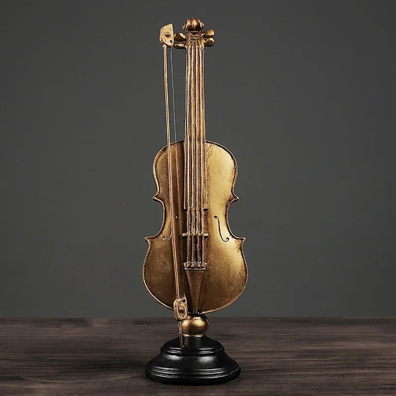 Ornamento Decorativo de Resina Violino e Saxofone Dourado Lenogue