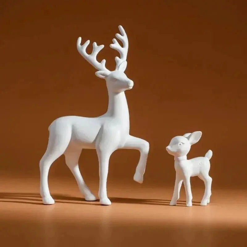 Par de Esculturas de Rena em Resina para Decoração de Natal Lenogue Branco