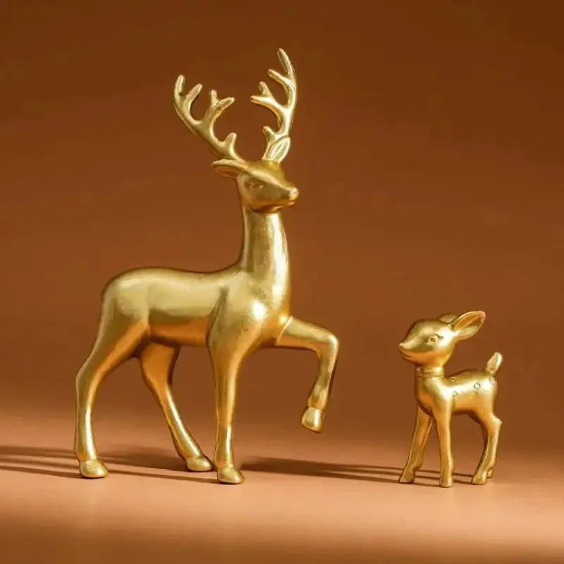 Par de Esculturas de Rena em Resina para Decoração de Natal Lenogue Dourado