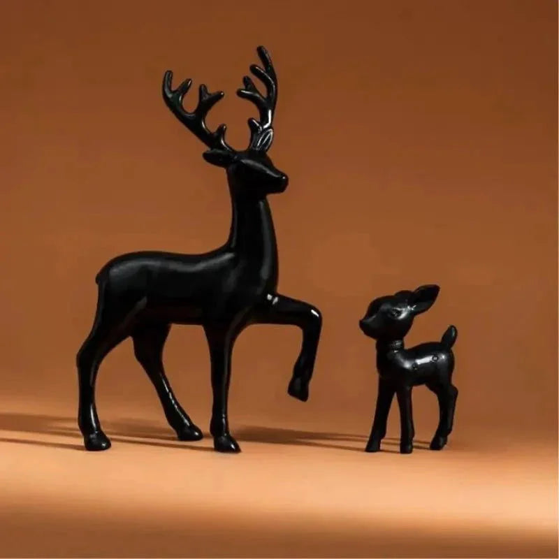 Par de Esculturas de Rena em Resina para Decoração de Natal Lenogue Preto