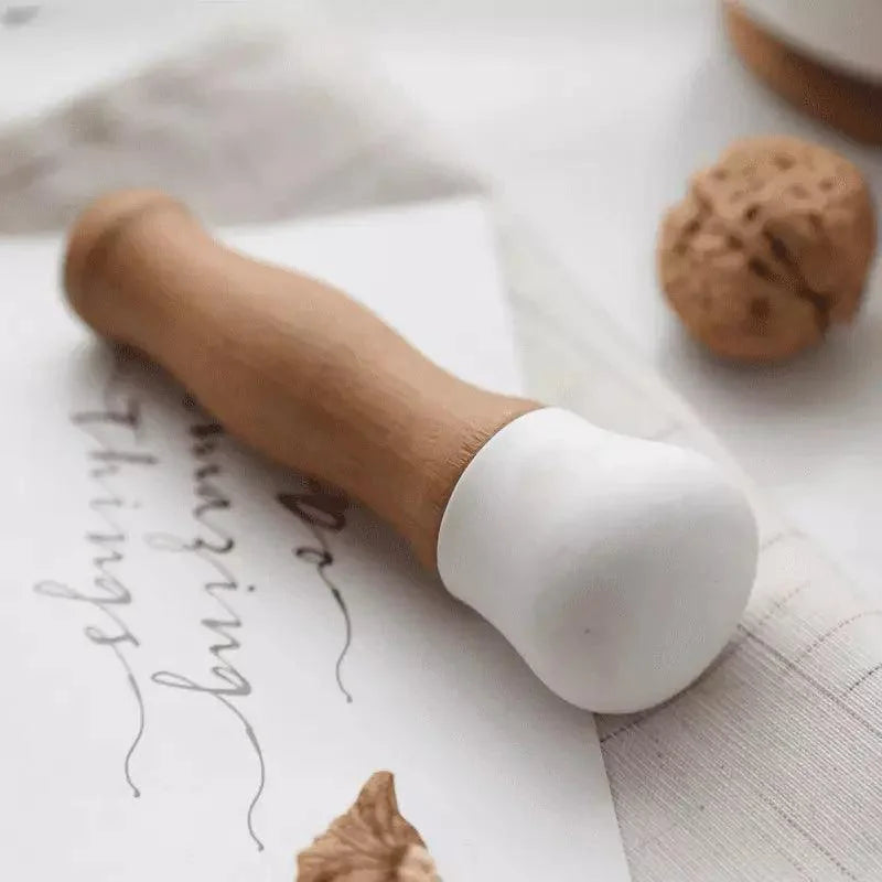 Pilão e Macerador de Cerâmica com Base de Madeira para Cozinha Lenogue