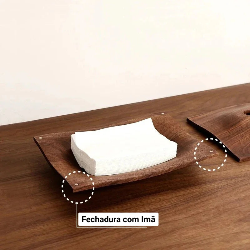 Porta Lenços de Mesa em Madeira de Nogueira Estilo Escandinavo Lenogue