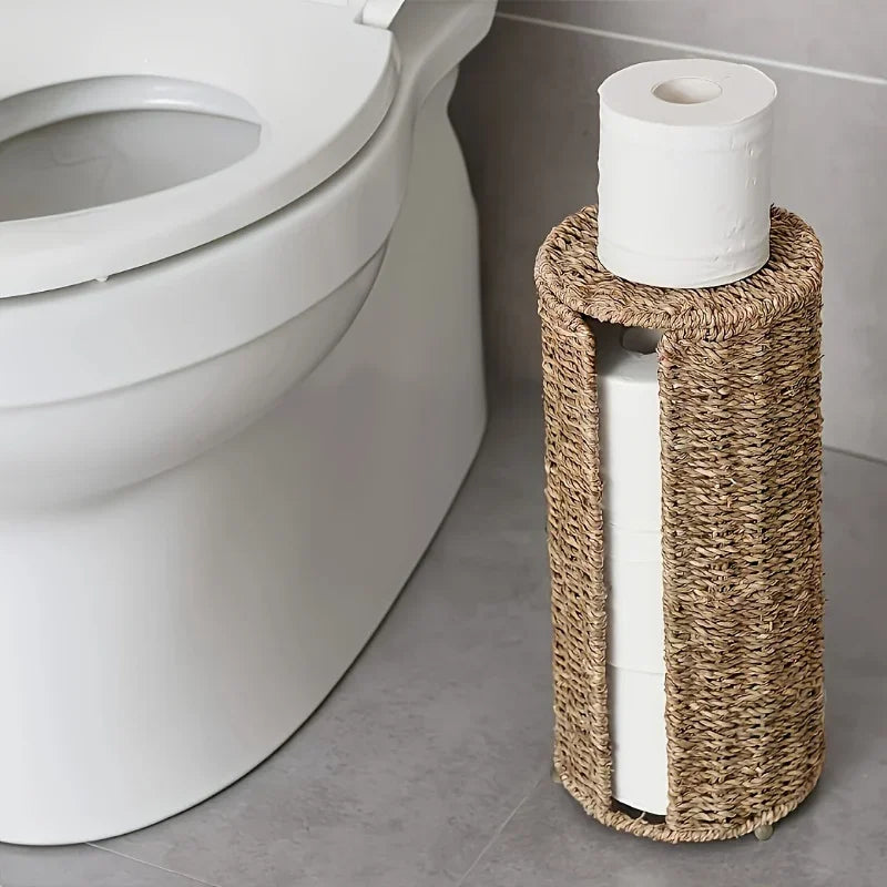 Porta Papel Higiênico de Ferro com Trançado de Fibra Natural Lenogue