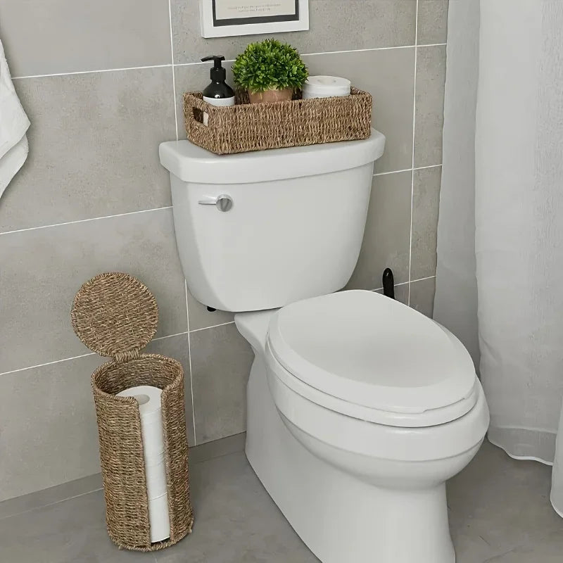 Porta Papel Higiênico de Ferro com Trançado de Fibra Natural Lenogue