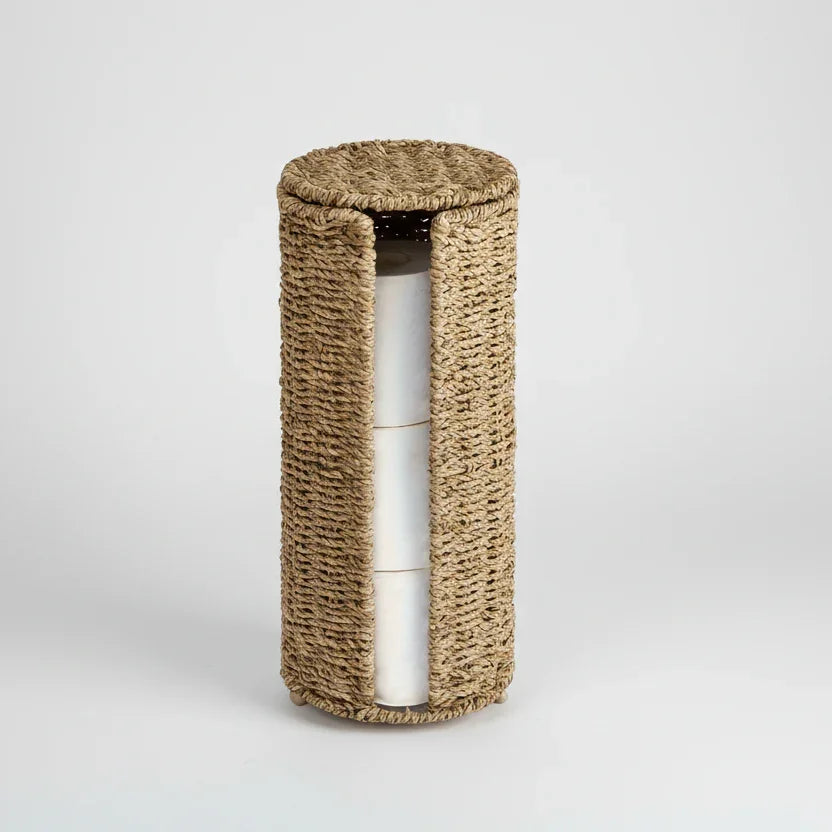 Porta Papel Higiênico de Ferro com Trançado de Fibra Natural Lenogue
