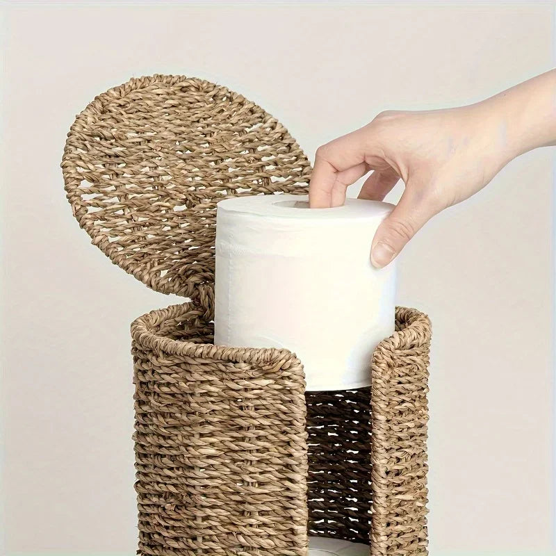 Porta Papel Higiênico de Ferro com Trançado de Fibra Natural Lenogue