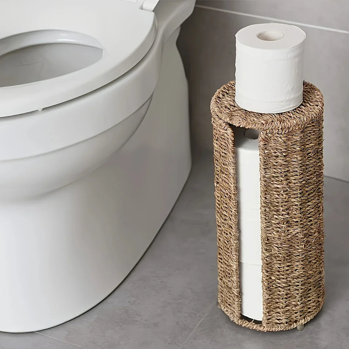 Porta Papel Higiênico de Ferro com Trançado de Fibra Natural Lenogue Bege