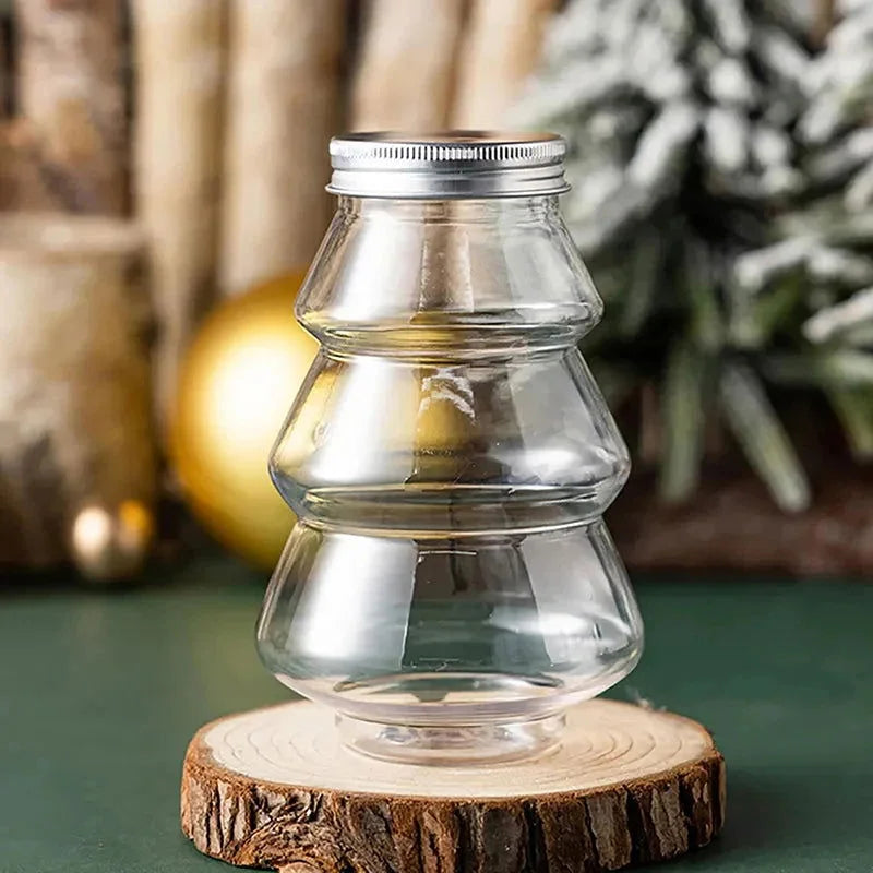 Pote de Natal para Festas árvore Verde e Boneco de Neve Lenogue 1 Peça ( Transparente ) / 14 cm - 500 ml