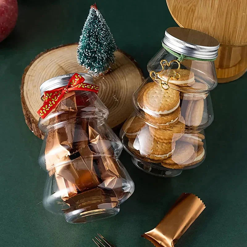 Pote de Natal para Festas árvore Verde e Boneco de Neve Lenogue 2 Peças ( Transparente ) / 14 cm - 500 ml