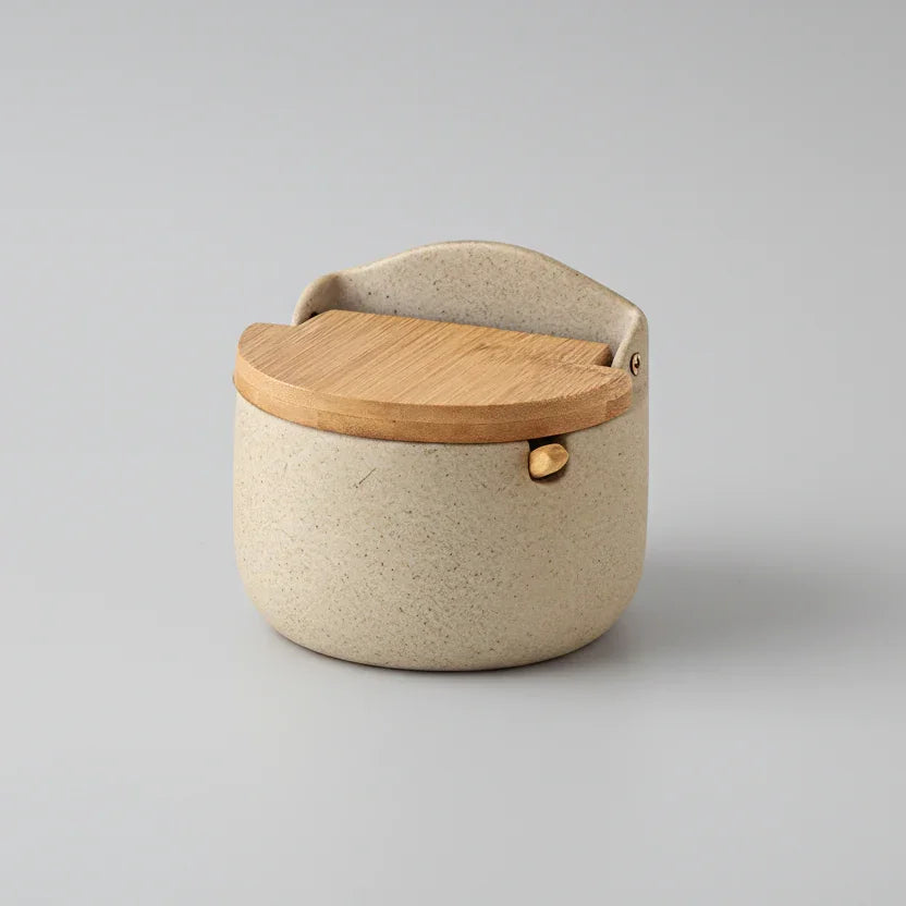 Pote de Temperos de Cerâmica Estilo Japonês com Tampa de Bambu Lenogue