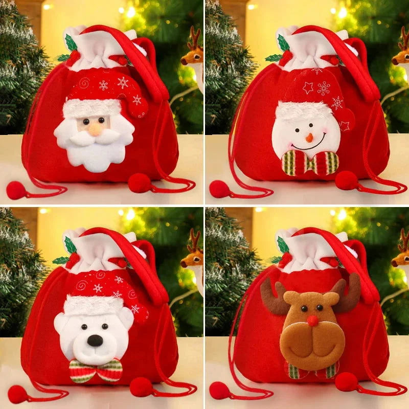 Sacola de Flanela com Cordão para Presentes de Natal Lenogue