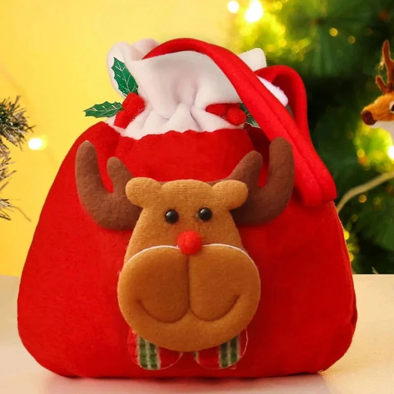 Sacola de Flanela com Cordão para Presentes de Natal Lenogue Alce / 4 Unidades