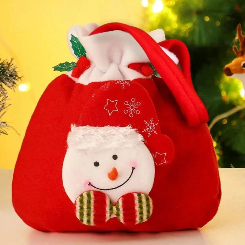 Sacola de Flanela com Cordão para Presentes de Natal Lenogue Boneco de Neve / 4 Unidades