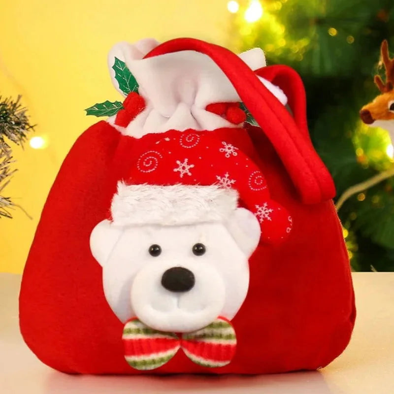 Sacola de Flanela com Cordão para Presentes de Natal Lenogue Urso / 4 Unidades