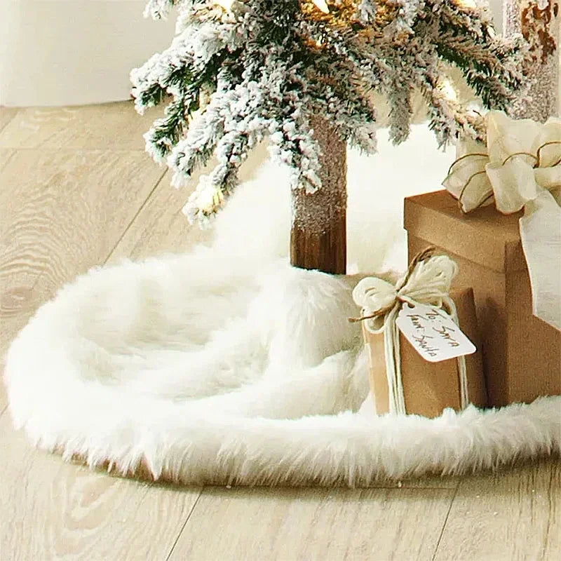 Saia para árvore de Natal Plush Redonda Branco Neve Lenogue