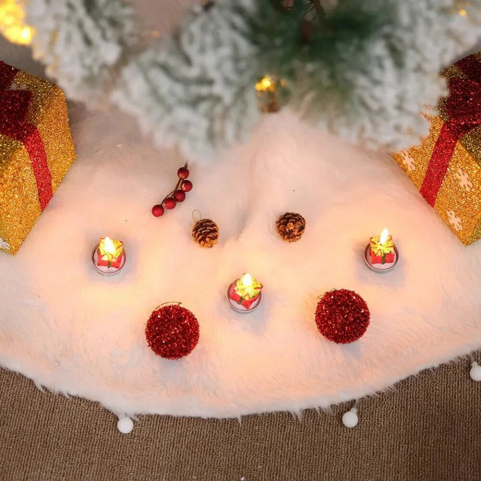 Saia para árvore de Natal Plush Redonda Branco Neve Lenogue