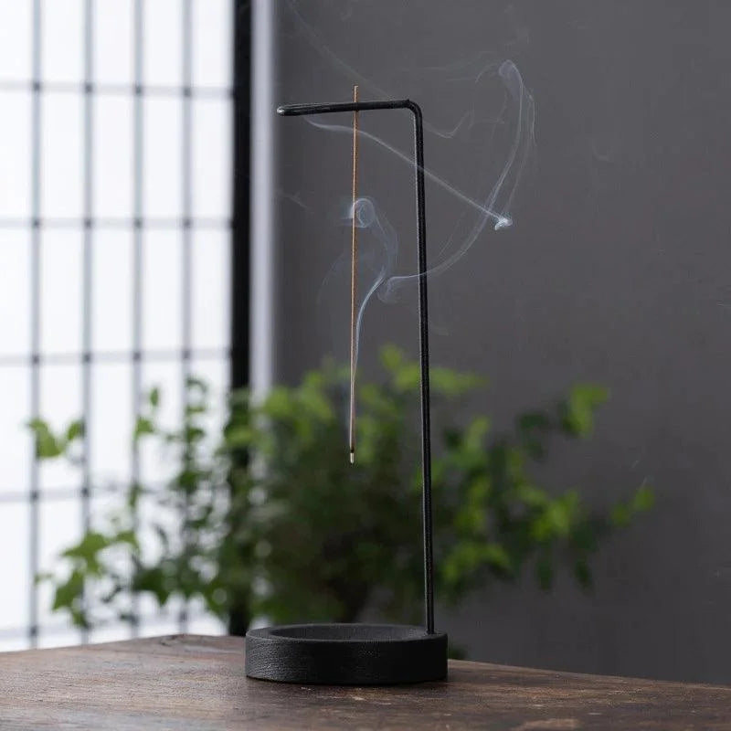 Suporte de Incenso Invertido de Madeira e Metal para Aromaterapia Lenogue Preto e Preto