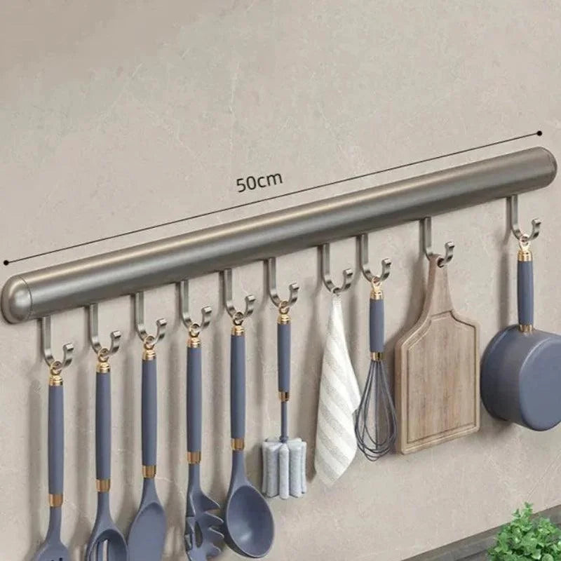 Suporte de Parede para Organização de Utensílios de Cozinha Lenogue Cinza - 50 CM / Alumínio