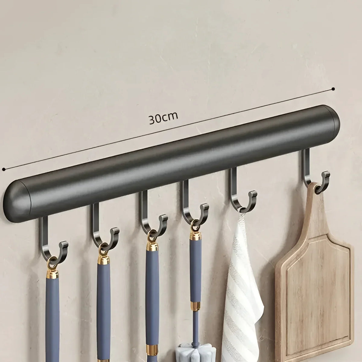 Suporte de Parede para Organização de Utensílios de Cozinha Lenogue Preto - 30 CM / Alumínio