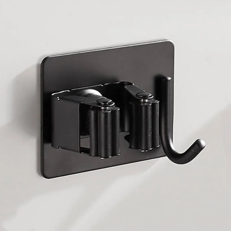 Suporte de Vassoura Adesivo de Parede em Aço Inox com Gancho Lenogue Preto / 1 Unidade