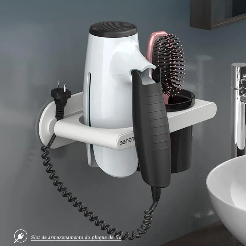 Suporte para Secador de Cabelo de Parede com Compartimentos Lenogue