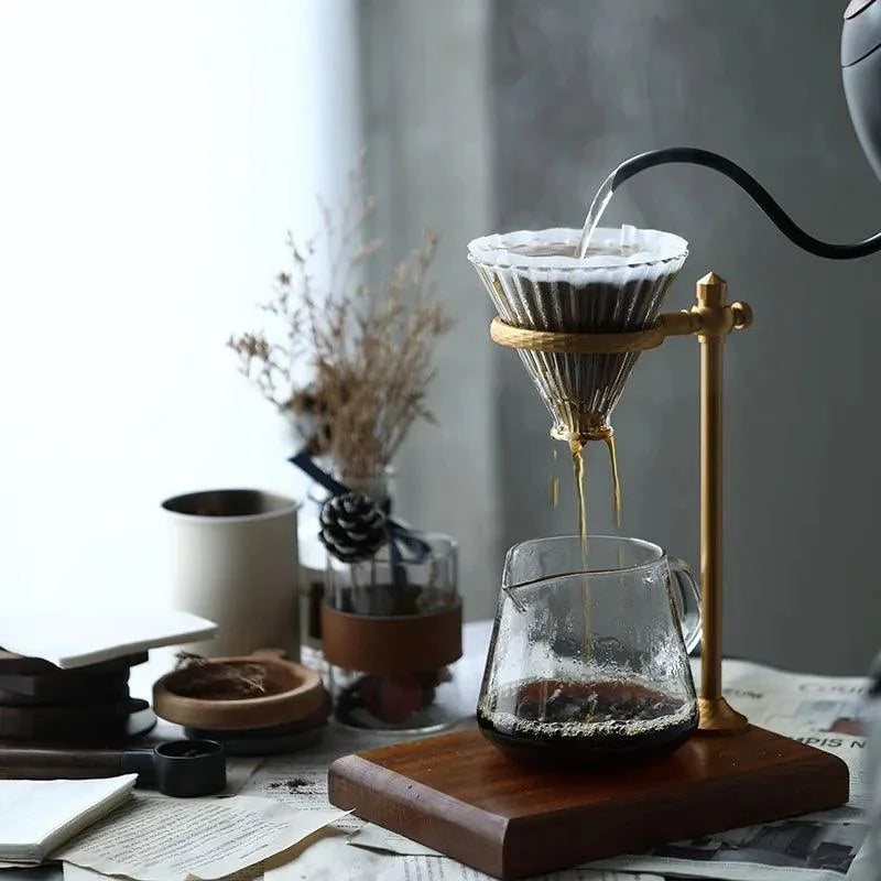 Suporte Porta Filtro de Café Americano com Base de Madeira Lenogue